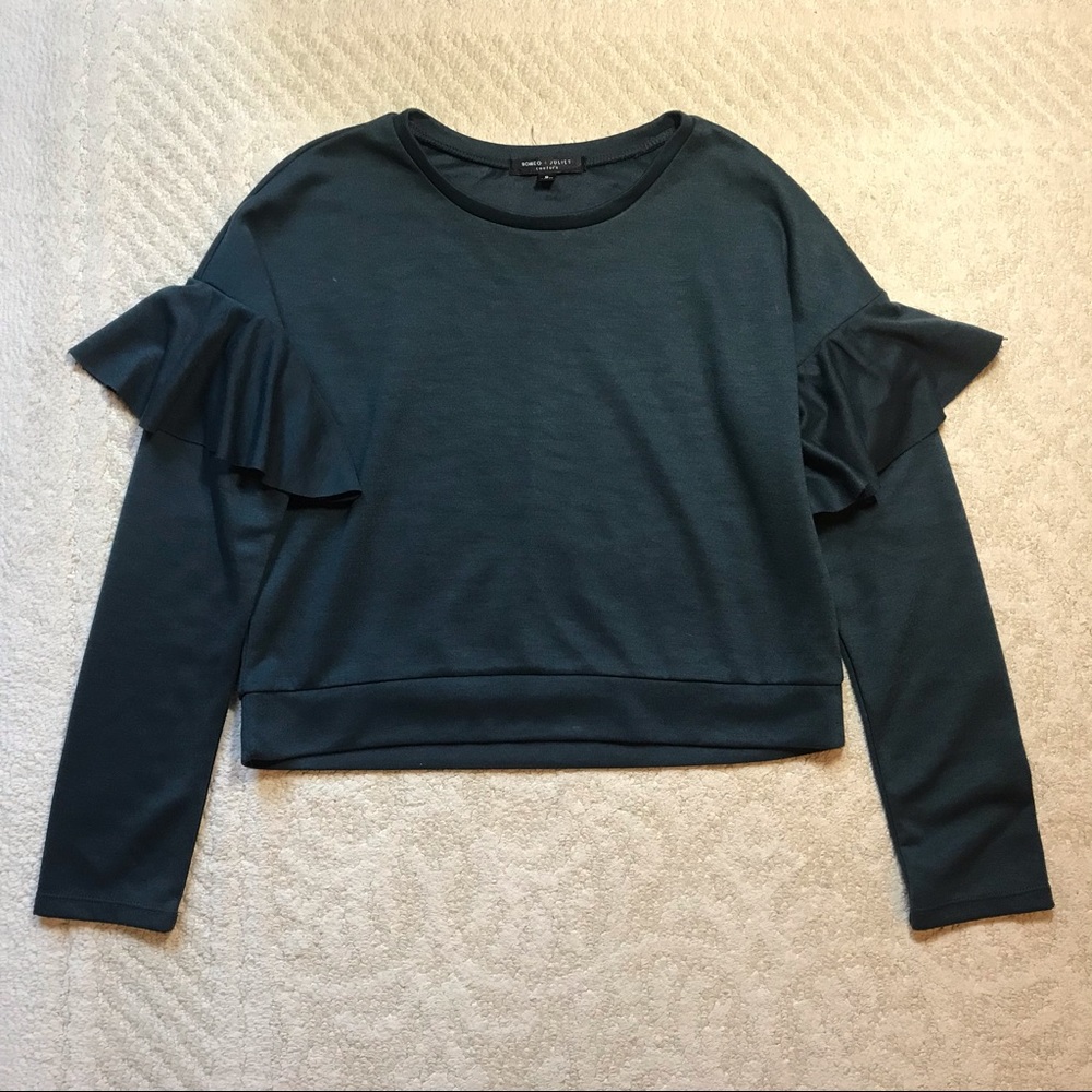 Green Long Sleeve Cropped Romeo + Juliet Sweater
